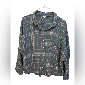 Aeropostale Teal and Gray Plaid Shirt